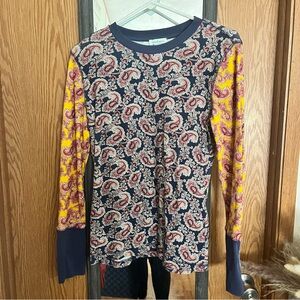 Sundance Long Sleeve Paisley Top - Navy and Yellow